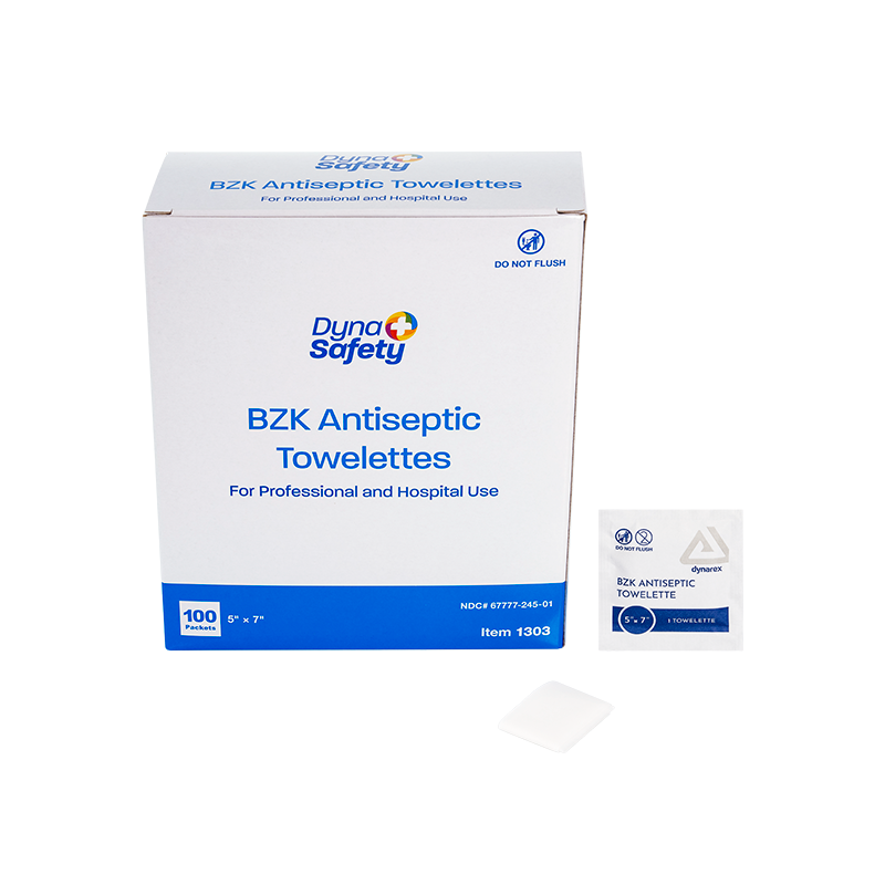 Dynarex DynaSafety BZK Antiseptic Towelettes, 5" x 7" Box-100